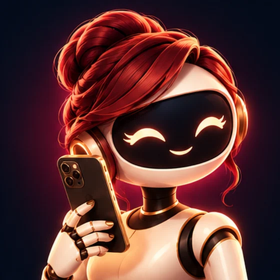 A Donna, mascote ruiva com fone de atendente, falando ao celular